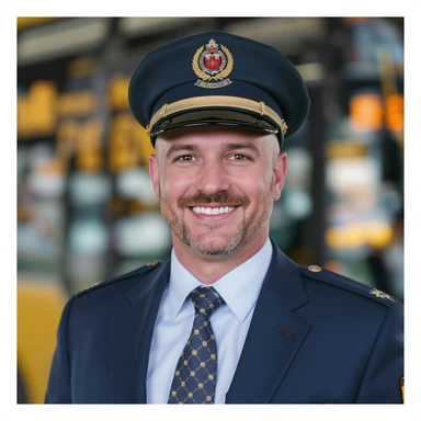 professional bus driver, wearing uniform, smiling, simple background sticker