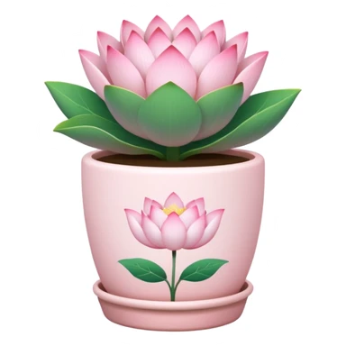 Short, cylindrical ceramic flower pot in pastel pink, containing a lotus flower plant. sticker