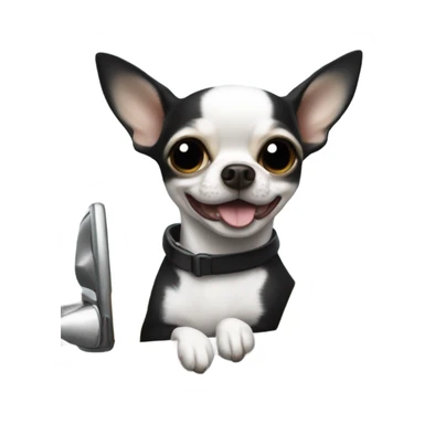 Black and white chihuahua driving a white jeep sticker