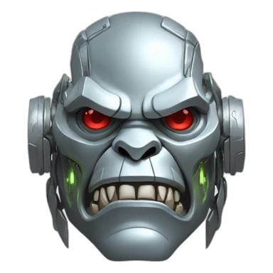 Cyber futuristic silver orc robot face with big orc tusks sticker