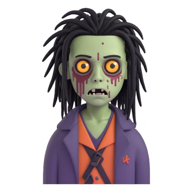 boy zombie with black dreadlocks, medium length, emo style, eerie and unsettling expression sticker