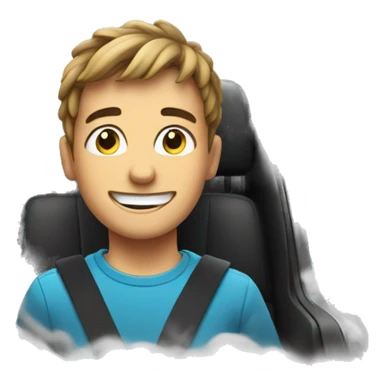 smiling boy in car interior with smoke around him sticker