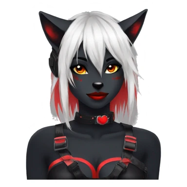 Anthro Edgy Cool Beautiful Black Cat-Fursona with Emo Hair-bangs with Red Streaks Chest Harness sticker