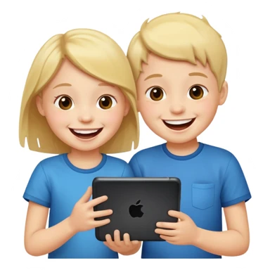 kids sharing a tablet and laughing sticker