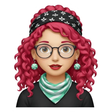 girl with long curly peppermint hair and bandana and glassess and earring sticker