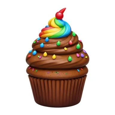 cupcake with poop emoji topping, bright colors, expressive, transparent background sticker