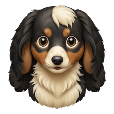 Black and cream long haired dachshund getting groomed sticker