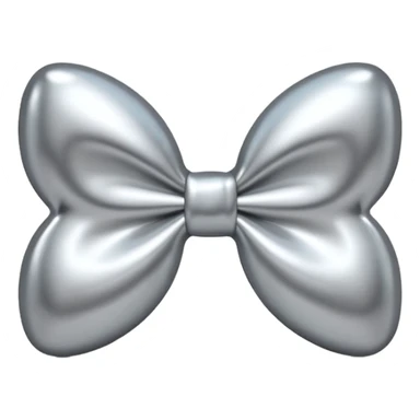 A cute bow emoji made of polished silver chrome, smooth rounded loops, glossy metallic surface, soft mirror reflections, subtle highlights, minimal and adorable proportions, iOS emoji style, centered composition, clean white background, soft studio lighting, no text, no outline, ultra high quality sticker