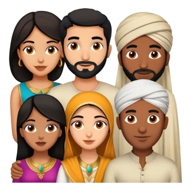 one Persian girl, one Indian girl, one Moroccan man, one black man, one Egyptian man sticker