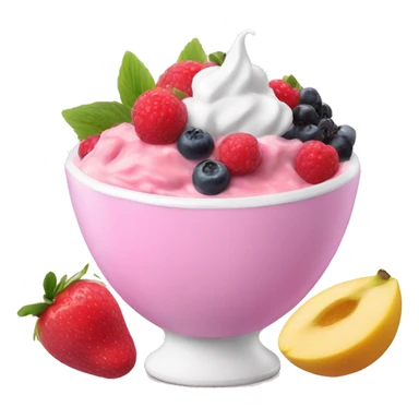 pink yogurt bowl with fruit sticker