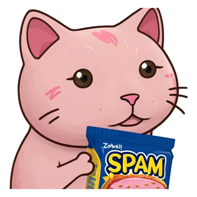 kawaii pink cat with spam sticker