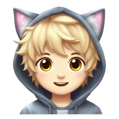 Cute Kawaii Beautiful Gorgeous Sparkly Shiny Blushing Anime Style Romantic Shojo Catboy With Pretty Hair And Hoodie Trendy Style Outside sticker