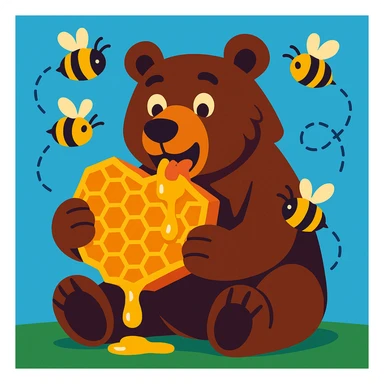 bear eating honeycomb with bees flying around sticker
