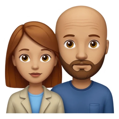 Couple. A bald man with brown beard and a girl with light skin dark yellowish brown auburn hair. sticker