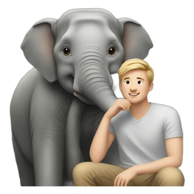 young white man sitting next to an Asian elephant sticker