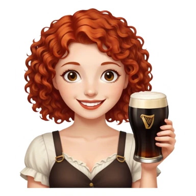 Short curly red hair girl smiling with Guinness  sticker