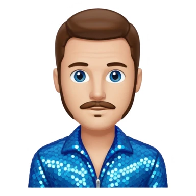Benson Boone (b.2002), Pop Singer with blue eyes, brown long hair and thin mustache, icy blue sequin outfit sticker