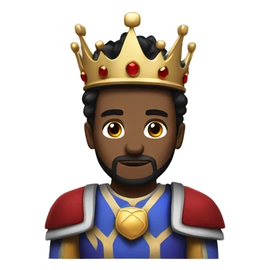 a white king with a crown, wearing blue, almost purple and red armor, black hair like jimmy neuton and dont have beard. sticker