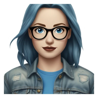 Hyper Realistic pale beautiful tattooed woman with glasses and blue eyes wearing denim jacket sticker