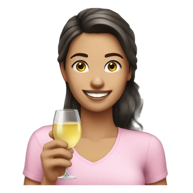 white girl with dark hair a glass of white wine wearing a pink shirt and smiling  sticker