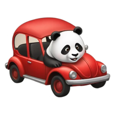 Panda driving a red beetle sticker