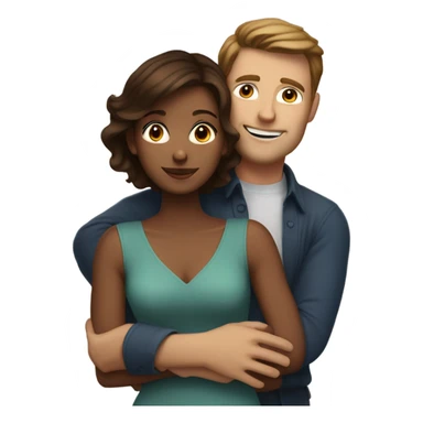 Dark haired white male hugging beautiful medium brown skinned woman with short brown hair  sticker