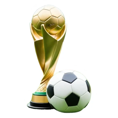 A football resting on the green grass of a soccer field, with goalposts and field markings in the background. In the foreground, the UEFA World Cup trophy gleams, symbolizing the pinnacle of football achievement, adding an element of prestige and competition to the scene. sticker