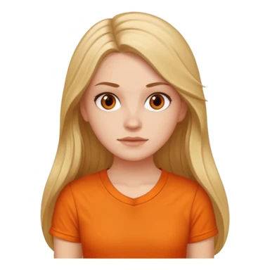 white girl with long hair and orange shirt not smiling sticker