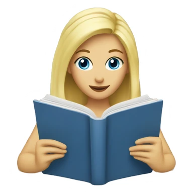 A blonde woman with blue eyes reading a book sticker