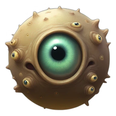 D&D beholder, one bg central eye, 8 small eyes on stocks above it's head, spherical body floating about the ground sticker