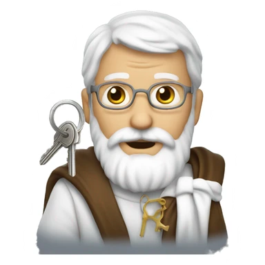 St. Peter with a white curly beard on his face and holding keys in his hands sticker