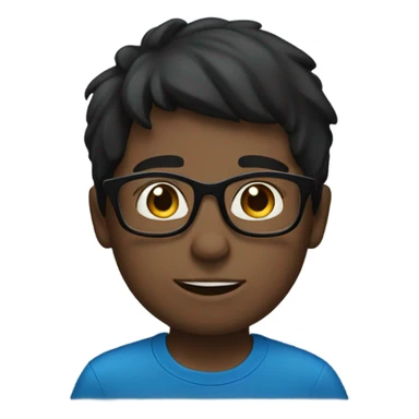 Boy whit straight Hair, hair Brown dark, and wear glasses blue, whit t shirt black  sticker