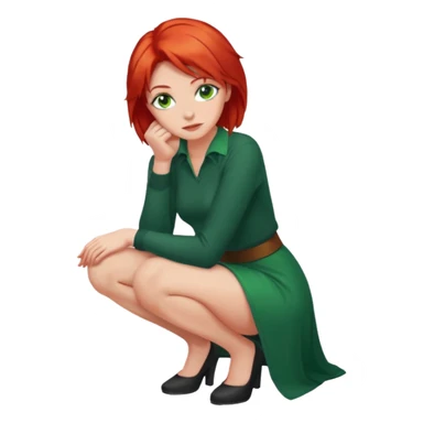 Woman with green eyes and red hair kneeled down  sticker