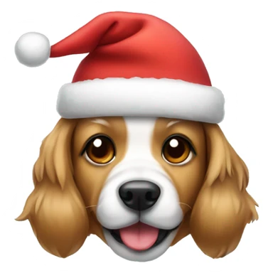 Dog with a bow and a Christmas hat sticker