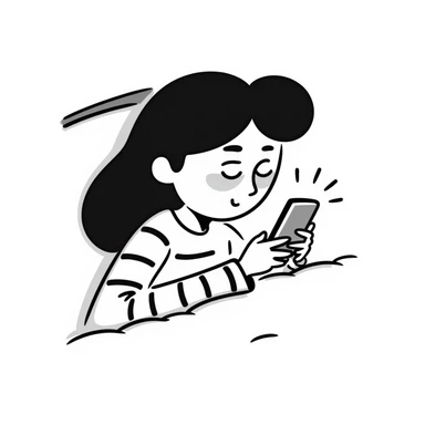 A girl lying in bed, staying up late playing on her phone. She looks exhausted, with dark circles under her eyes and appears very tired sticker