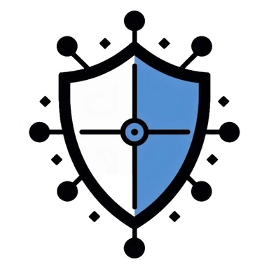 A secure network logo with shield and digital network nodes sticker