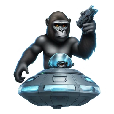 Alilen in a space ship shooting a giant gorilla with double laser shooters  sticker