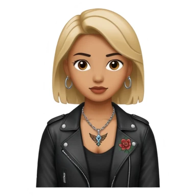 a rockstar wearing necklace, leather jacket, having tattoo sticker