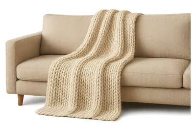 cozy knit blanket draped over a sofa, soft and inviting sticker