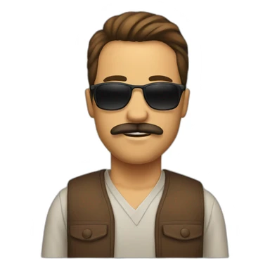 man with brown hear, mustache and beard. he has sunglasses sticker