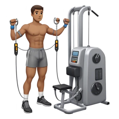 guy standing next to cable-machine with cable tied to ankle-cuffs for leg-side-raise exercise sticker