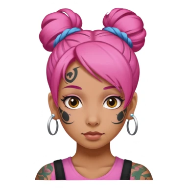 pink hair single bun and lots of face tattoo girl sticker