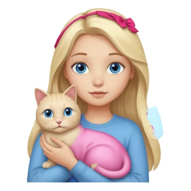 blonde girl with long blonde hair and blue eyes with chubby gray cat sticker