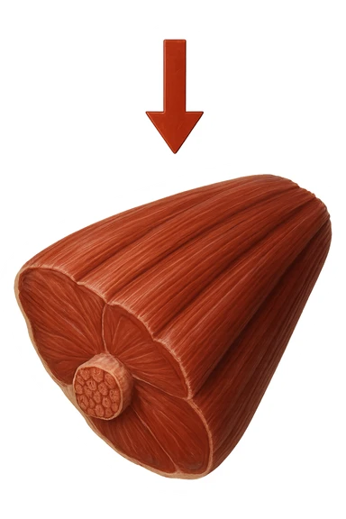 porzione di tessuto muscolare umano iperrealistico con freccia giù sticker