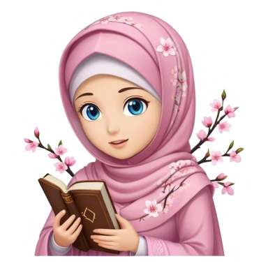 Turkish beautiful finish Konya girl blue eyes with hijab and cherry blossom dress have Quran  sticker