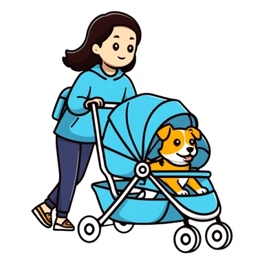 girl walking a dog in a stroller with bold lines sticker