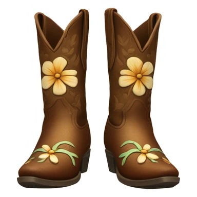 Realistic pair of isolated rleather wooden tooled flower pattern cowgirl boots. sticker