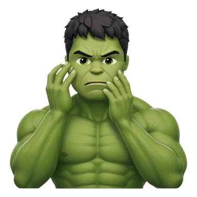 Create a man in a Hulk costume with his hand on his forehead and eyes closed (disappointment) sticker