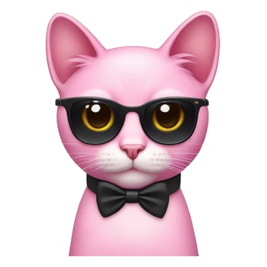 a pink cat with sunglasses and a black bow tie sticker