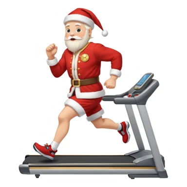 A Norwegian Santa running on a treadmill, wearing a gold medal round his neck sticker